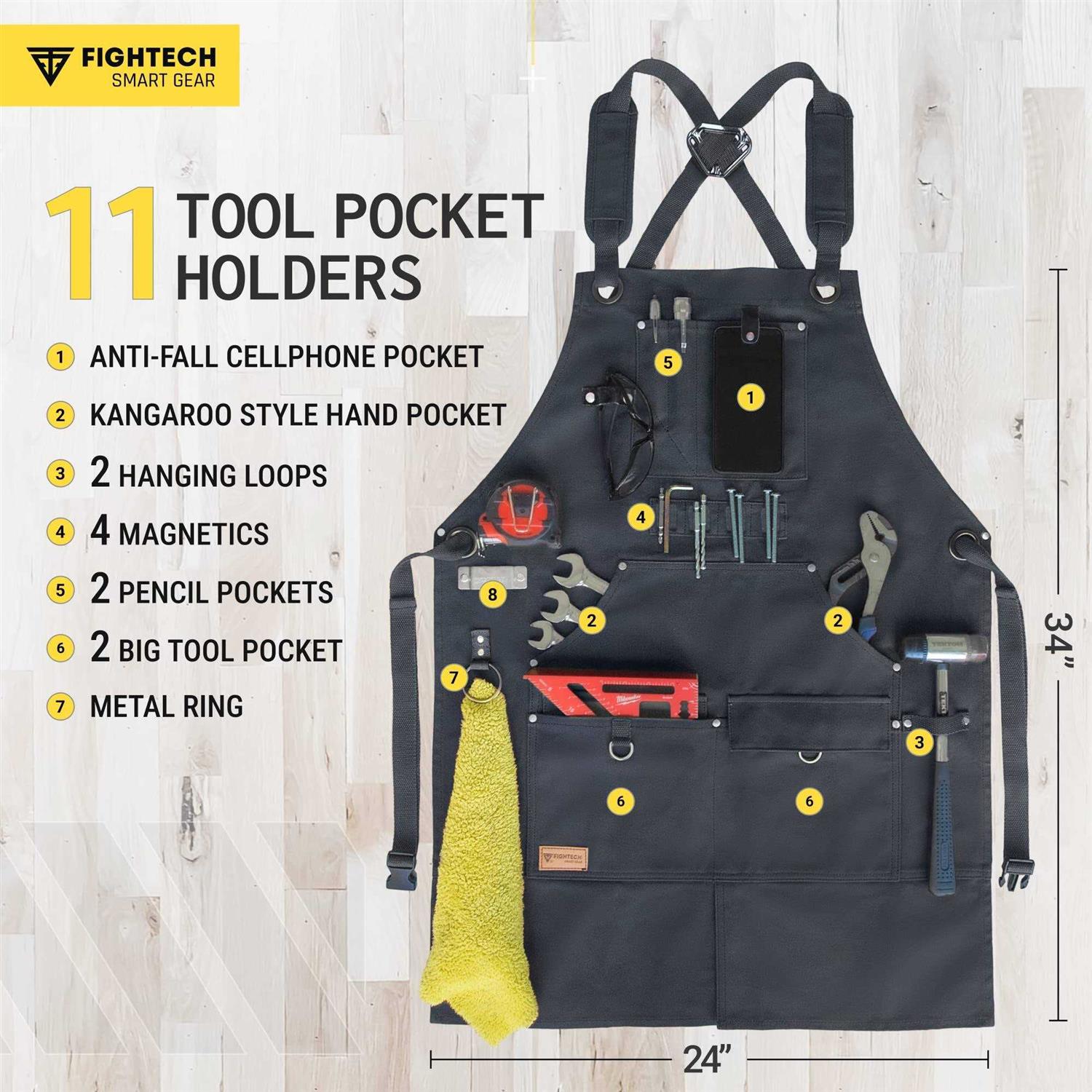 FIGHTECH Waxed Canvas Apron with Tool Pockets Work Apron w Kevlar Stitching - Image 4