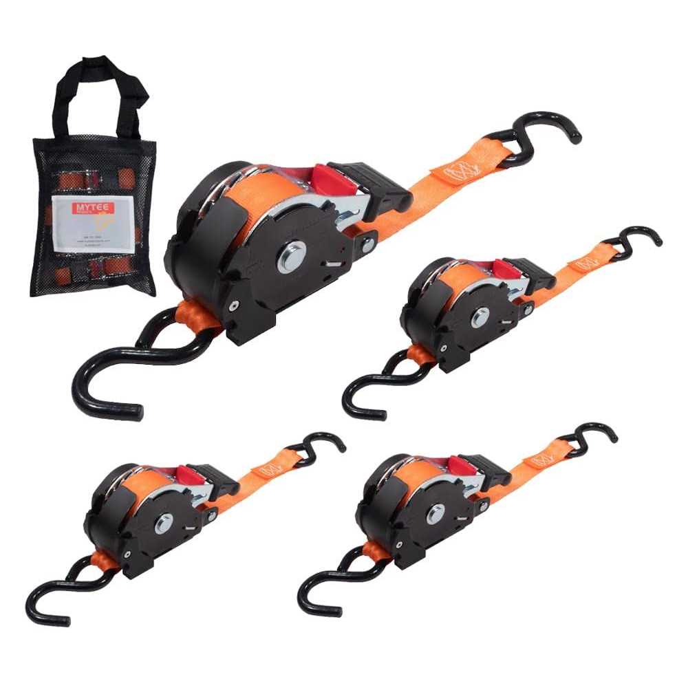 Mytee Products Auto Retract NO-RATCHETING Ratchet Straps Retractable Ratchet Straps w/Coated S Hook Tiedowns - Image 5