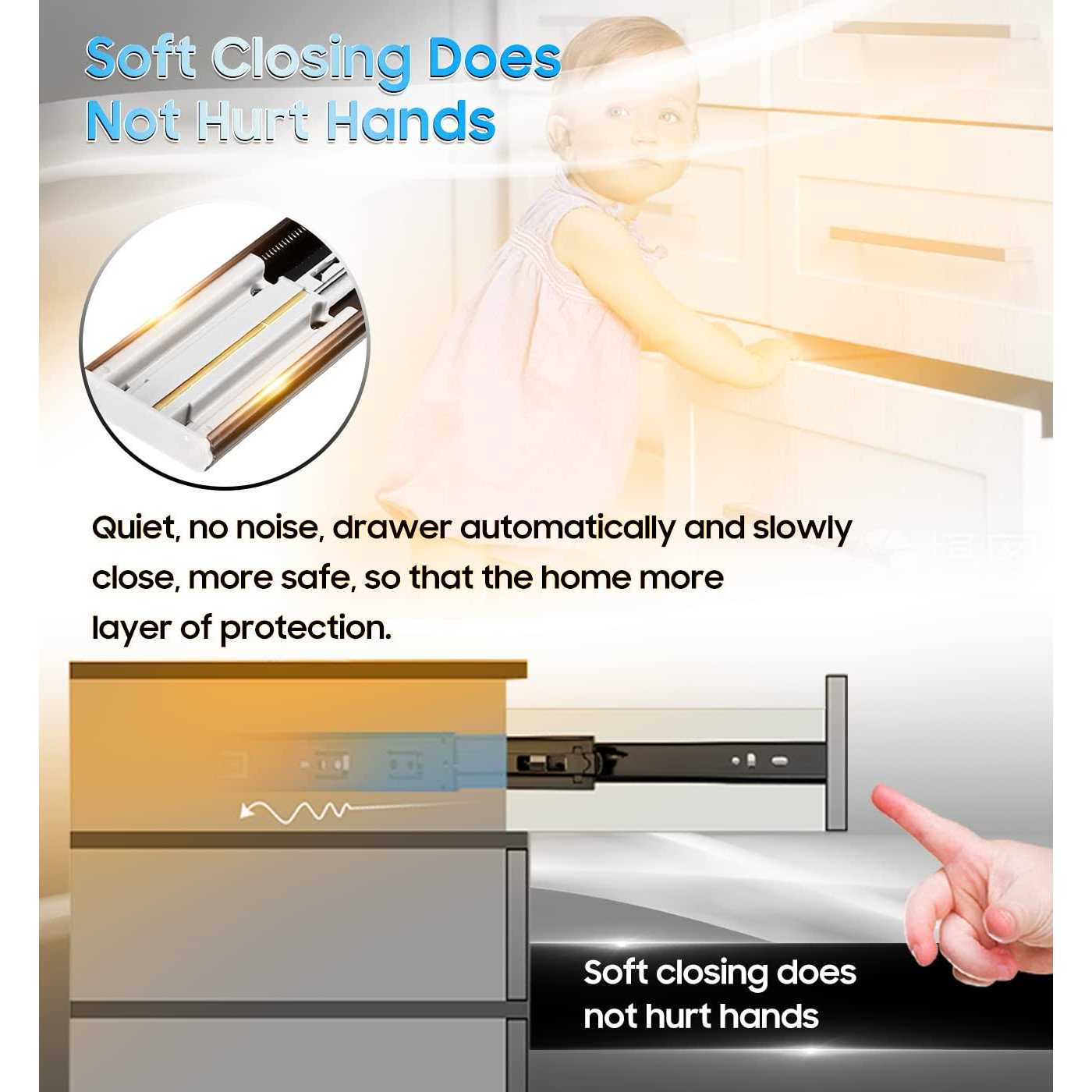 YENUO Soft Close Drawer Slides Full Extension Side Mount 12 14 16 18 20 22 24 inch Ball Bearing Metal Rails Track Guide Glides Runners Heavy Duty - Image 5