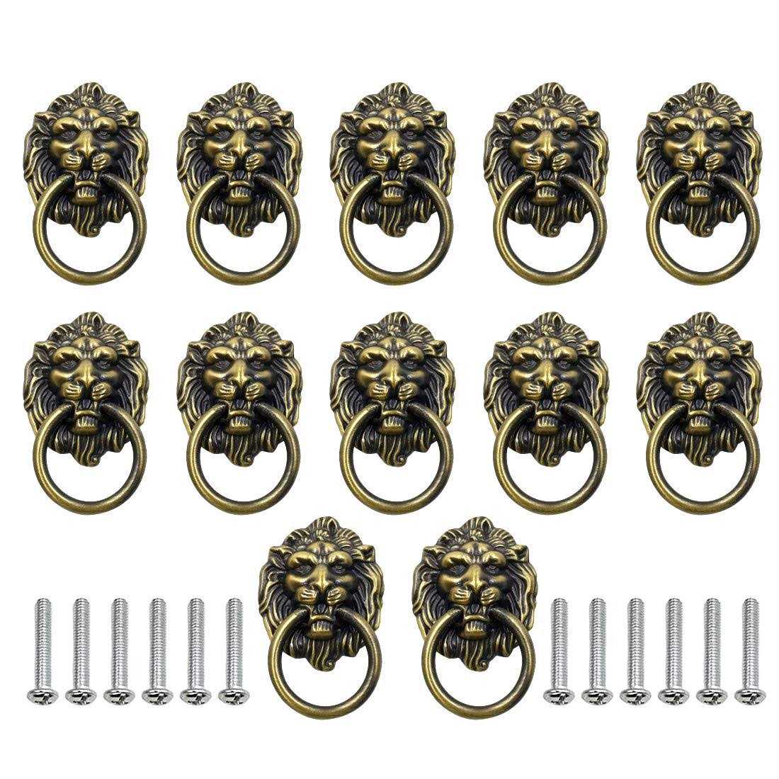 Luomorgo 12 Pack Cabinet Knobs Pulls Lion Head Ring Pulls Handle for Drawer Dresser Wardrobe Kitchen Cupboard