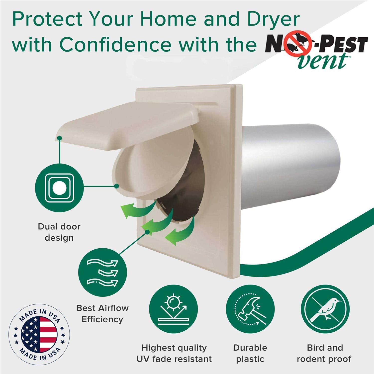No-pest Vent Dual Door Dryer Vent Cover Outdoor 4 Inch Made In Usa W Highest Quality Uv Resistant Plastic In Any Outdoor Vent Cover - Image 3