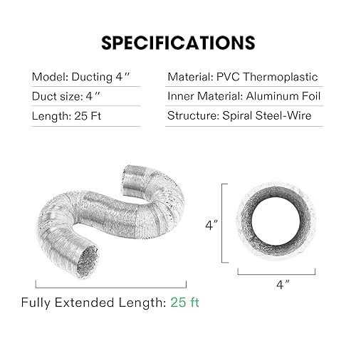 VIVOSUN 8 Feet Non-Insulated Flex Air Aluminum Ducting Dryer Vent Hose for HVAC Ventilation w/Two Stainless Steel Clamps - Image 4