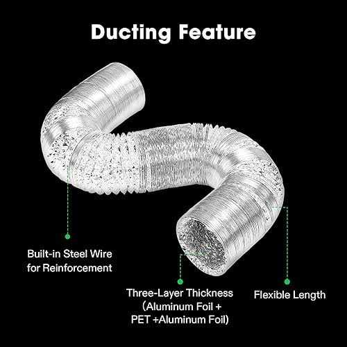 VIVOSUN 8 Feet Non-Insulated Flex Air Aluminum Ducting Dryer Vent Hose for HVAC Ventilation w/Two Stainless Steel Clamps - Image 5