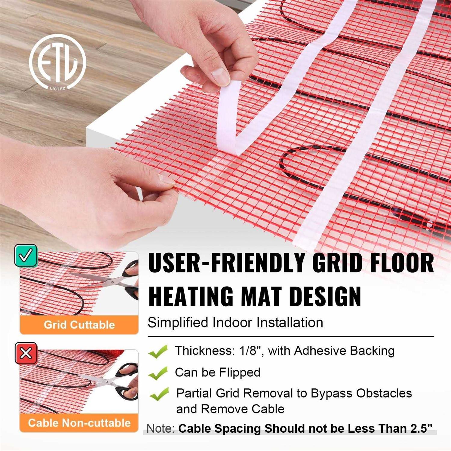 VEVOR Floor Heating Mat Electric Radiant In-Floor Heated Warm System with Digital Floor Sensing Thermostat - Image 3