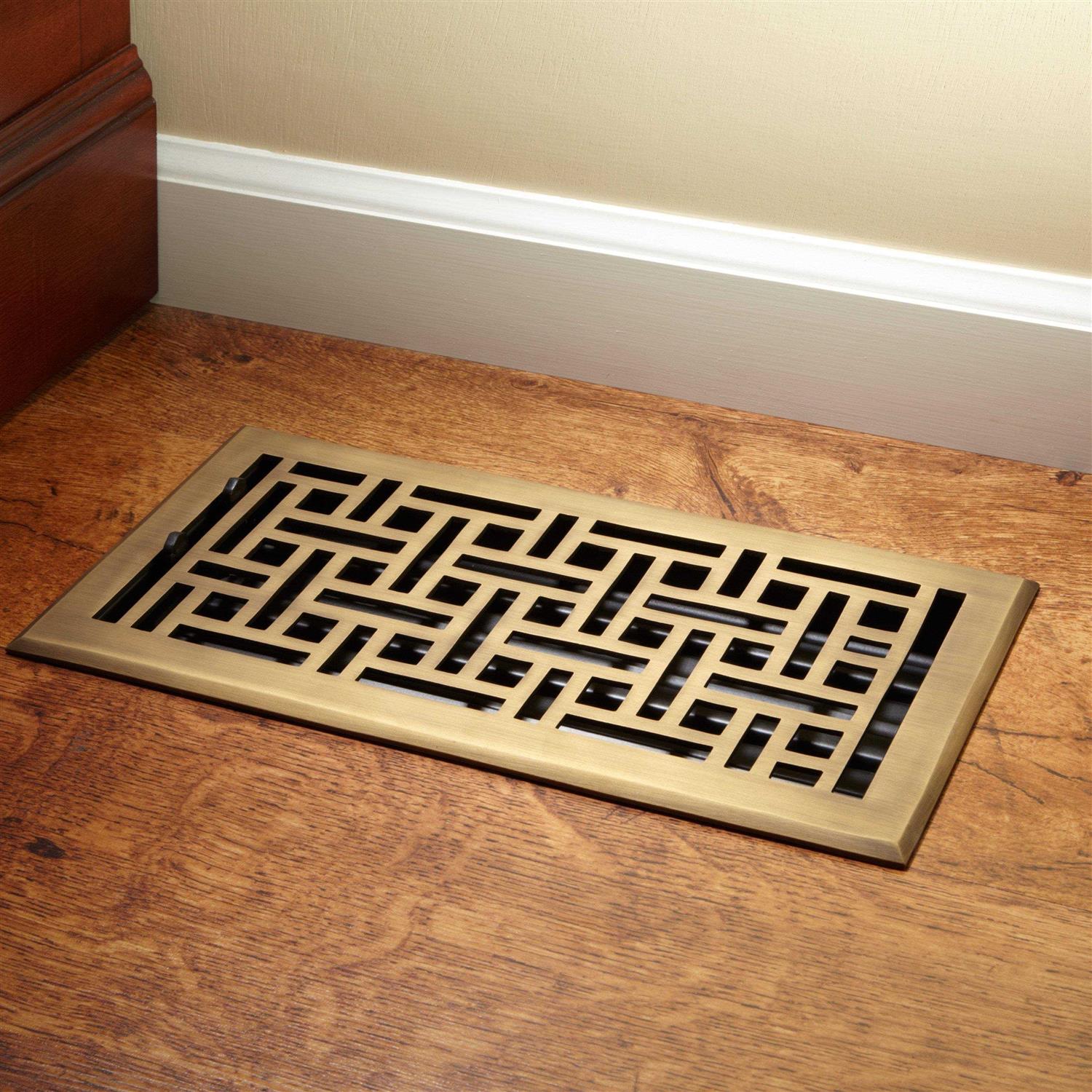 Signature Hardware Wicker Style Brass Floor Register - Image 5
