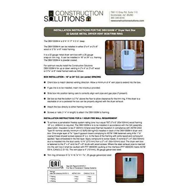 Construction Solutions Dryer Vent Box Metal White with Trim Ring for 2x4 Wall - Image 4