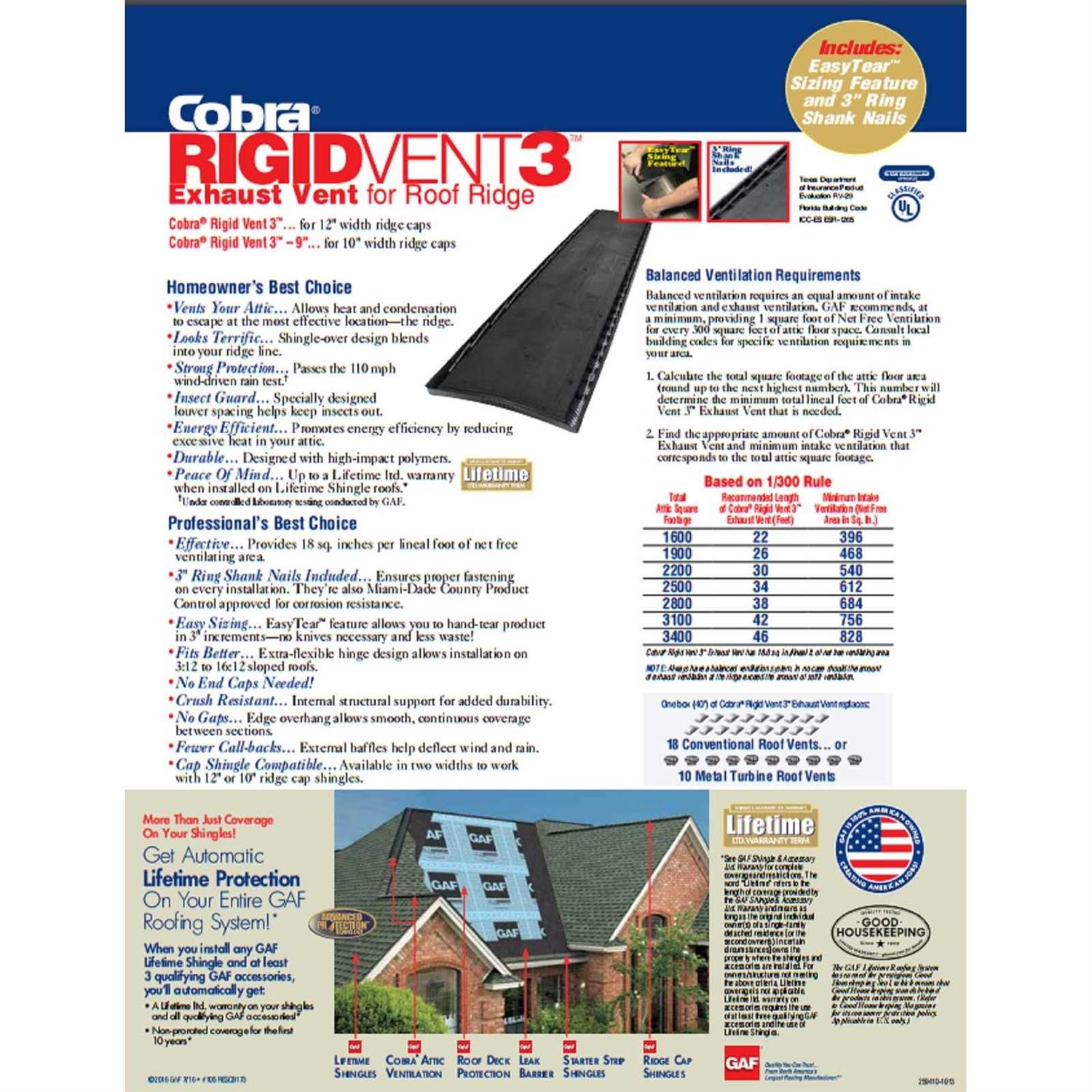 GAF 0.875 x 11.5 in. x 4 ft. L Cobra Black Plastic Roof Vent Case - Image 5