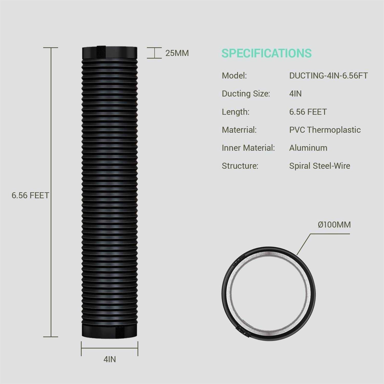 Drasum Dryer Vent Hose 4 Inch Easy-to-Install Duct with 2 Clamps – 4 Layer PVC and Aluminum Flexible Duct - Image 3