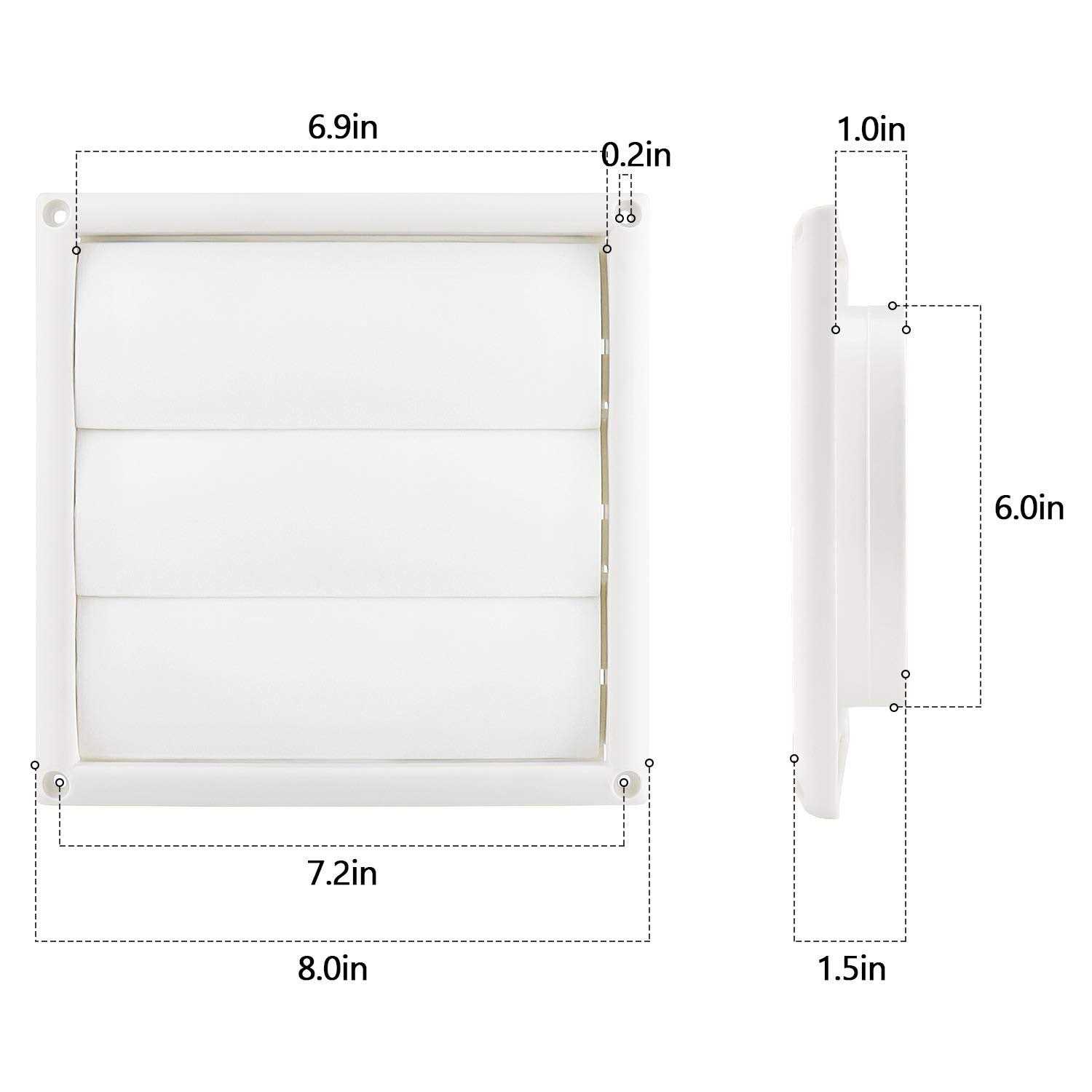 Funmit 6 Louvered Vent Cover 8 x 8 Oversize Outside Dimensions for Exterior Wall Vent Hood Outlet Airflow Vent Dryer Air Vent - Image 3