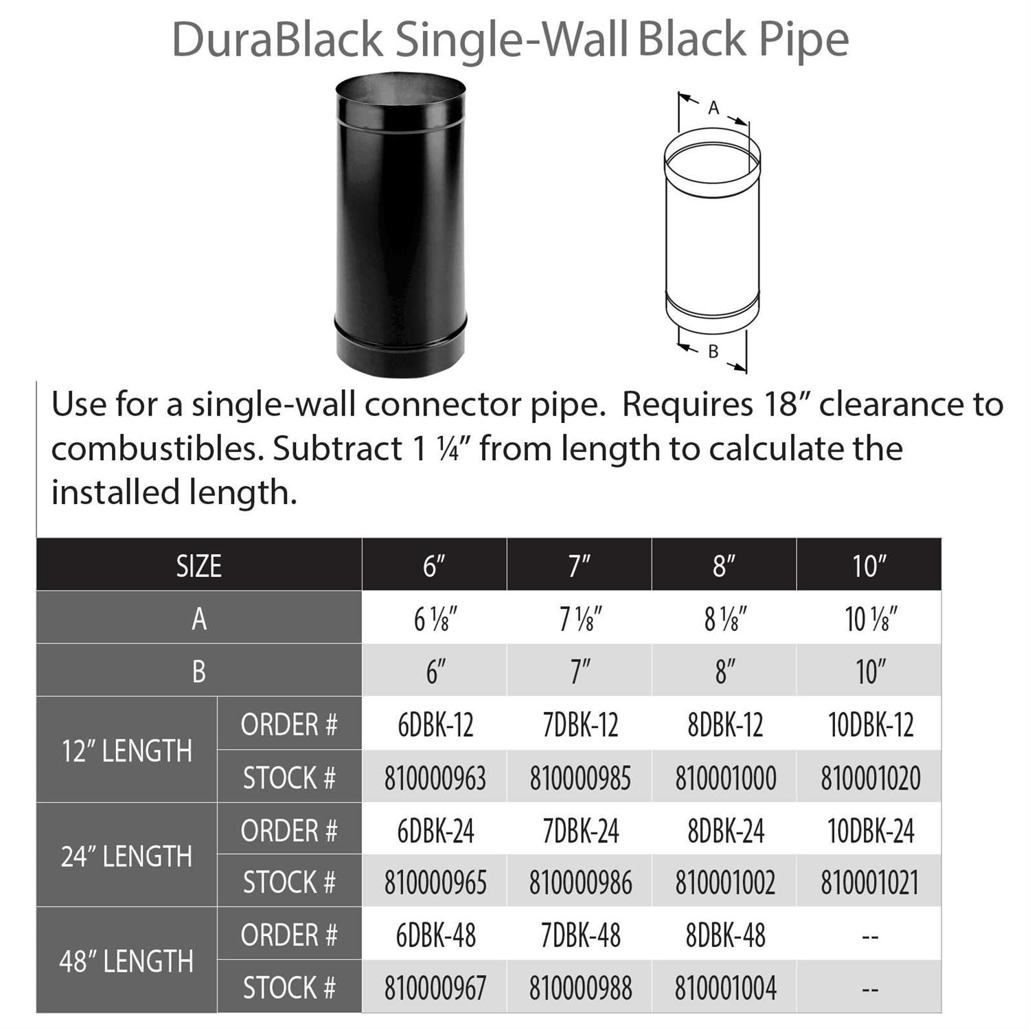 DuraVent 8DBK-48 DuraBlack 8 Single Wall Black Pipe - Image 3