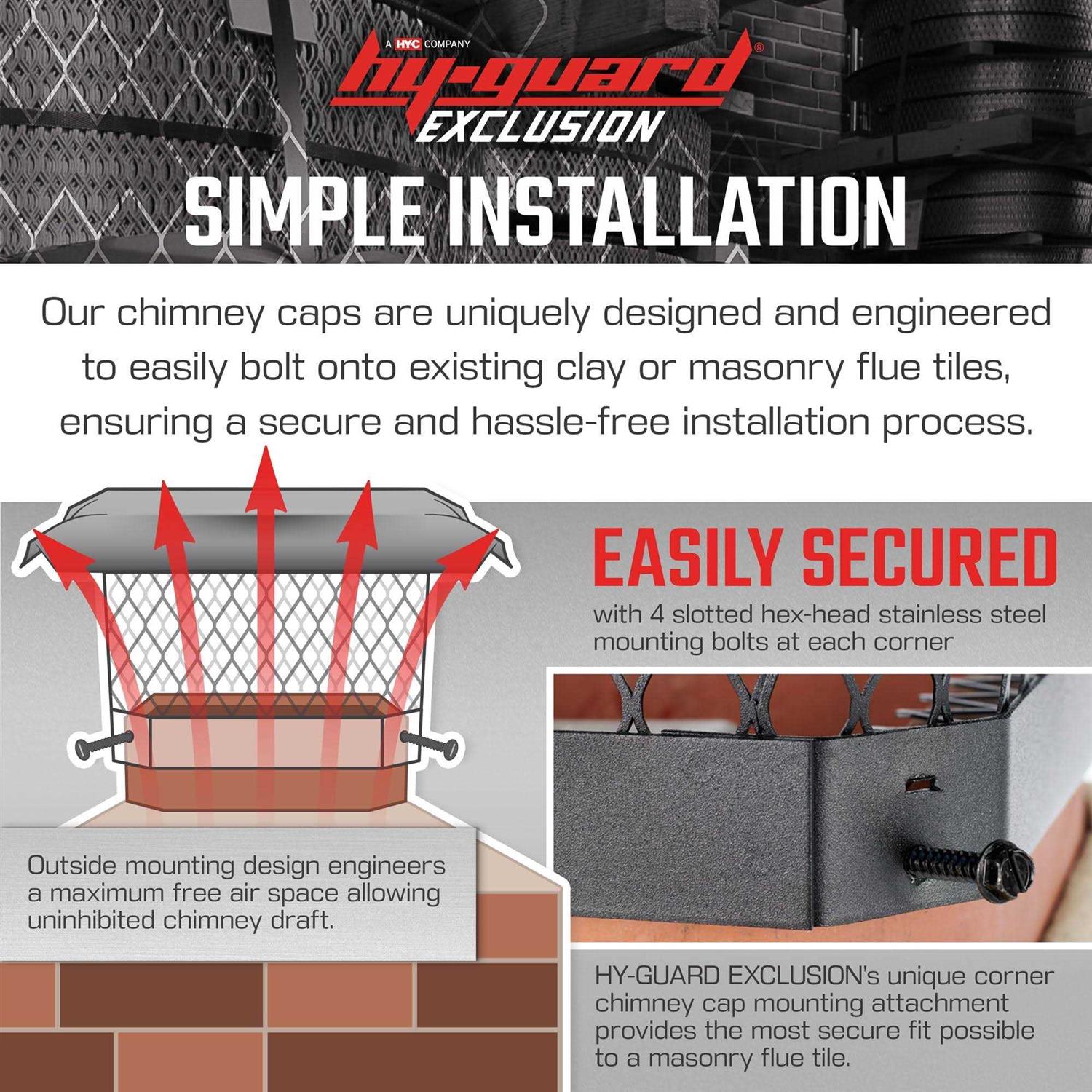 HY-GUARD Galvanized Steel Chimney Cover HY-C Black Chimney Cap Single Bolt-On Chimney Fireplace Cover - Image 4