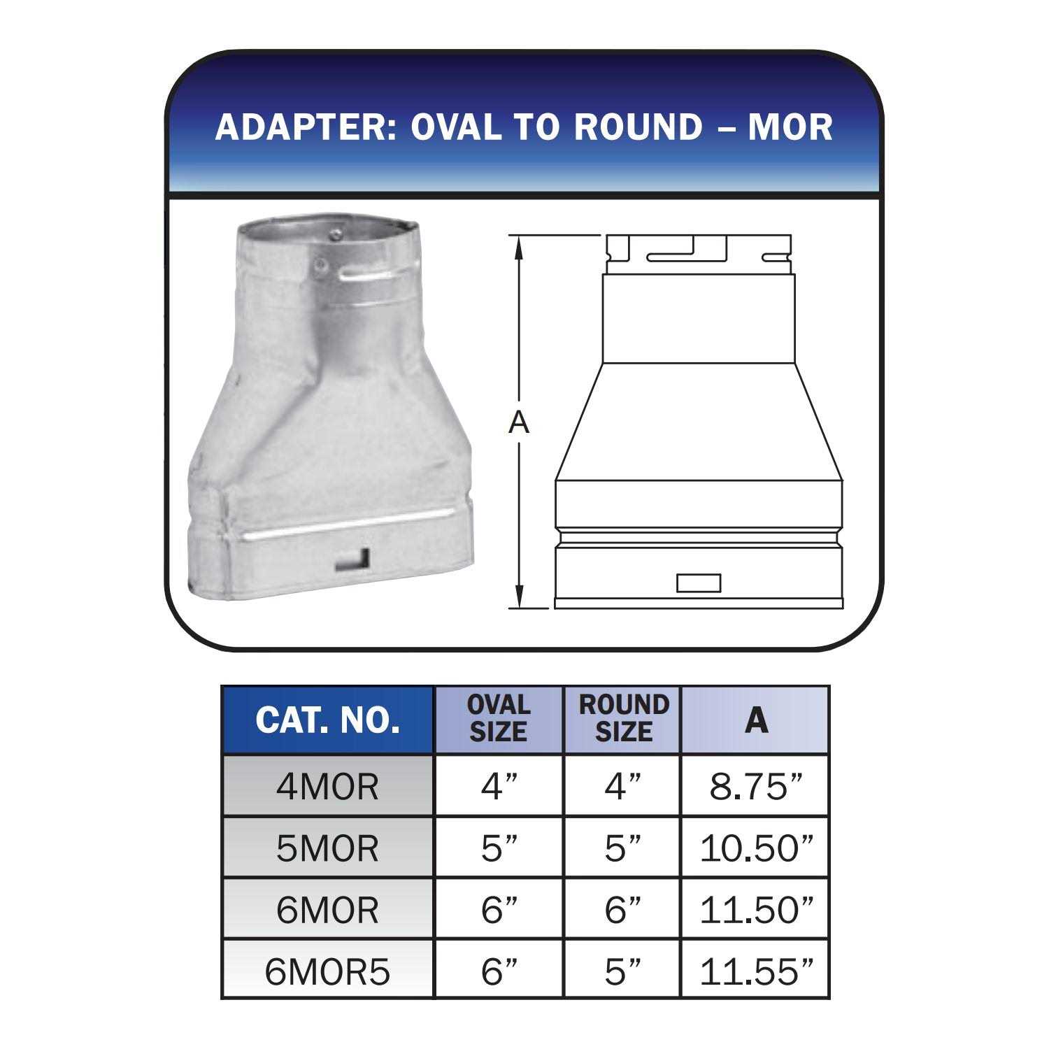 Metal-Fab 4 Diameter Type B-Vent Oval to Round Adapter - Image 3