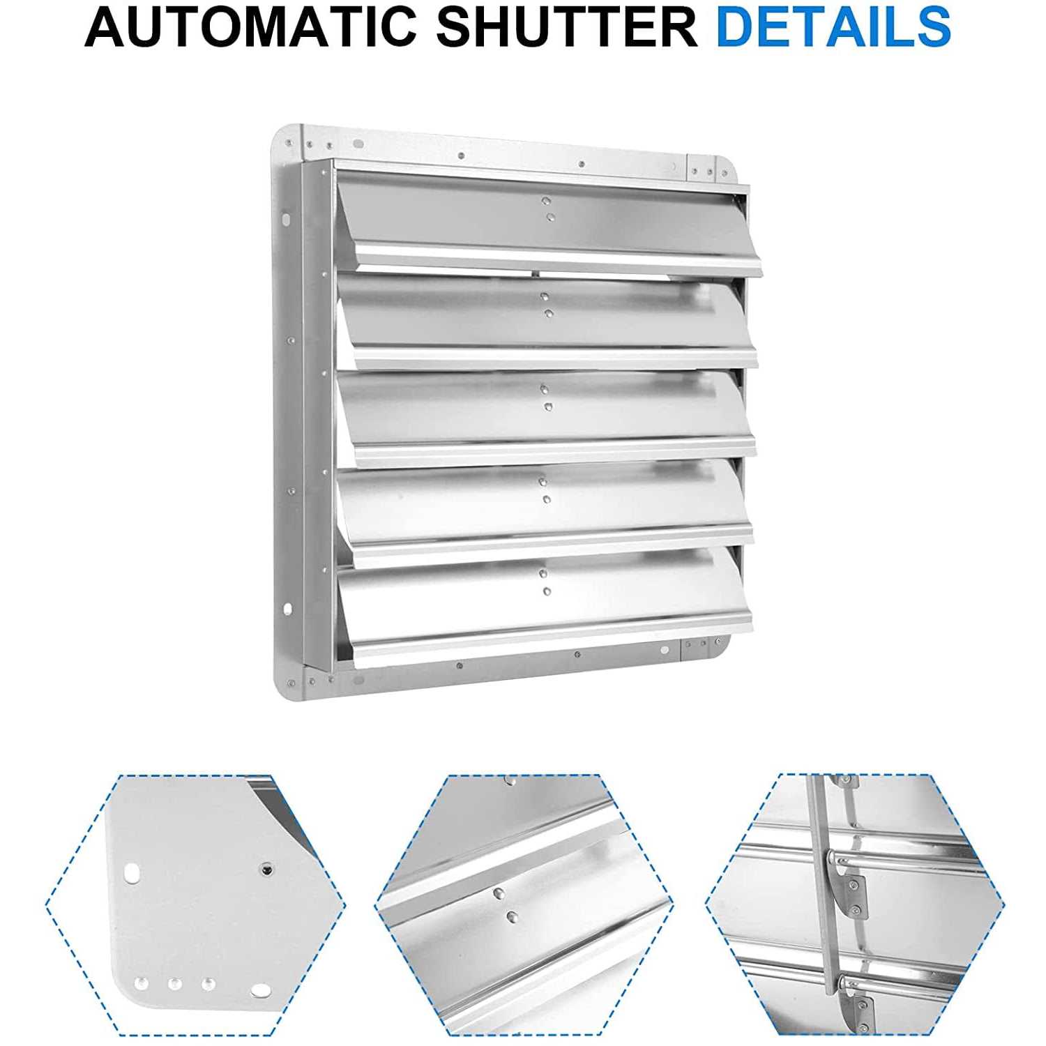Ipower 16-Inch Square Aluminum Automatic Gravity Shutter Louver Vent HIDAMP16 - Image 5