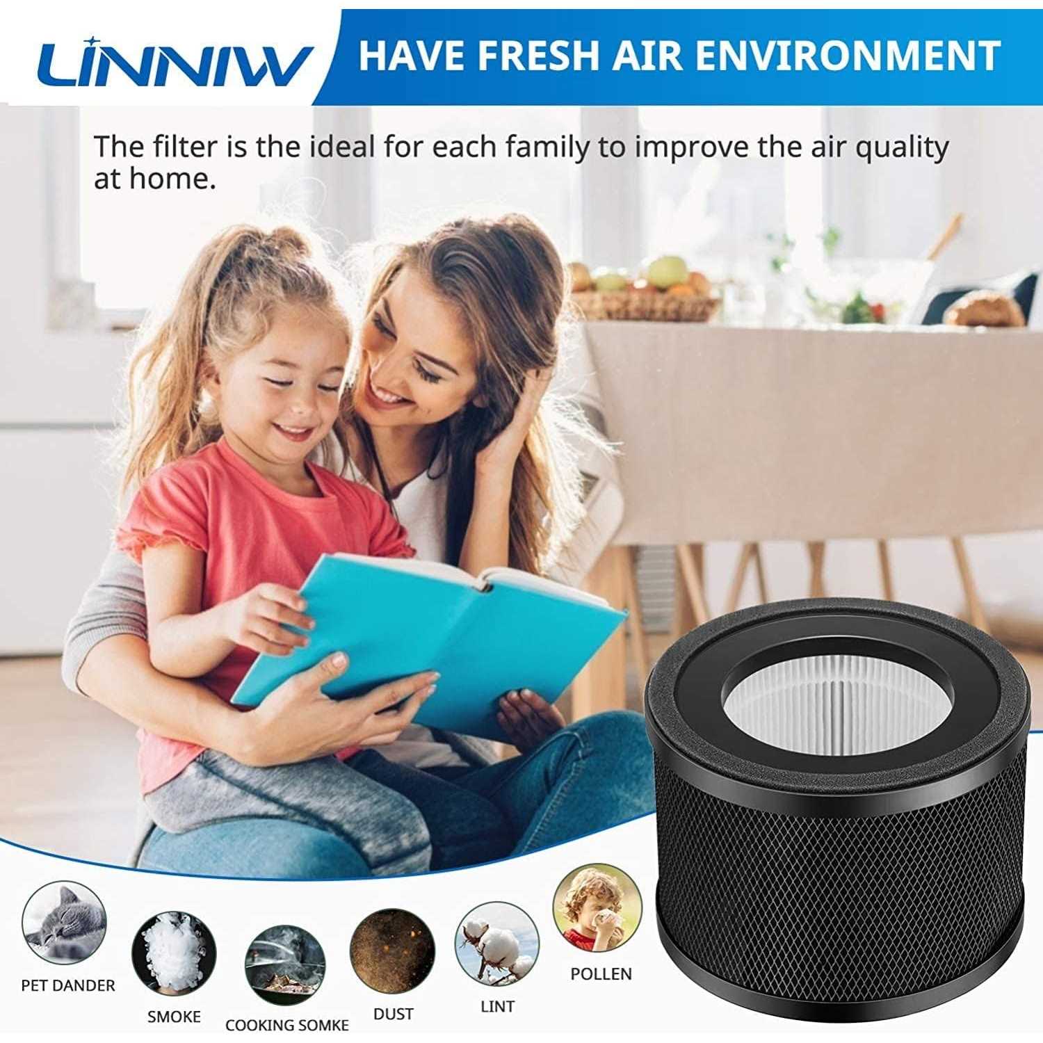 LINNIW 2 Pack H13 True Hepa Replacement Filter, Compatible with taotronics tt-ap001 and vava va-ee014, 3-in-1 H13 Grade True Hepa and Activated Carbon - Image 3