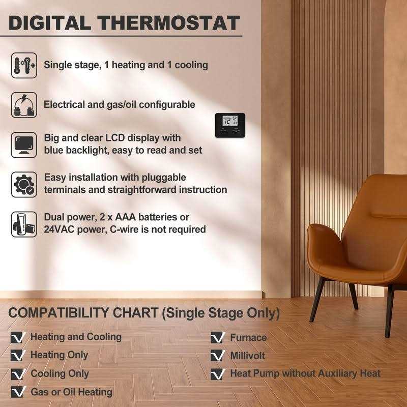 ELECTECK Non-Programmable Digital Thermostat for Home, up to 1 Heat/1 Cool with Large LCD Display, Compatible with Single Stage Electrical and Gas/Oil - Image 5