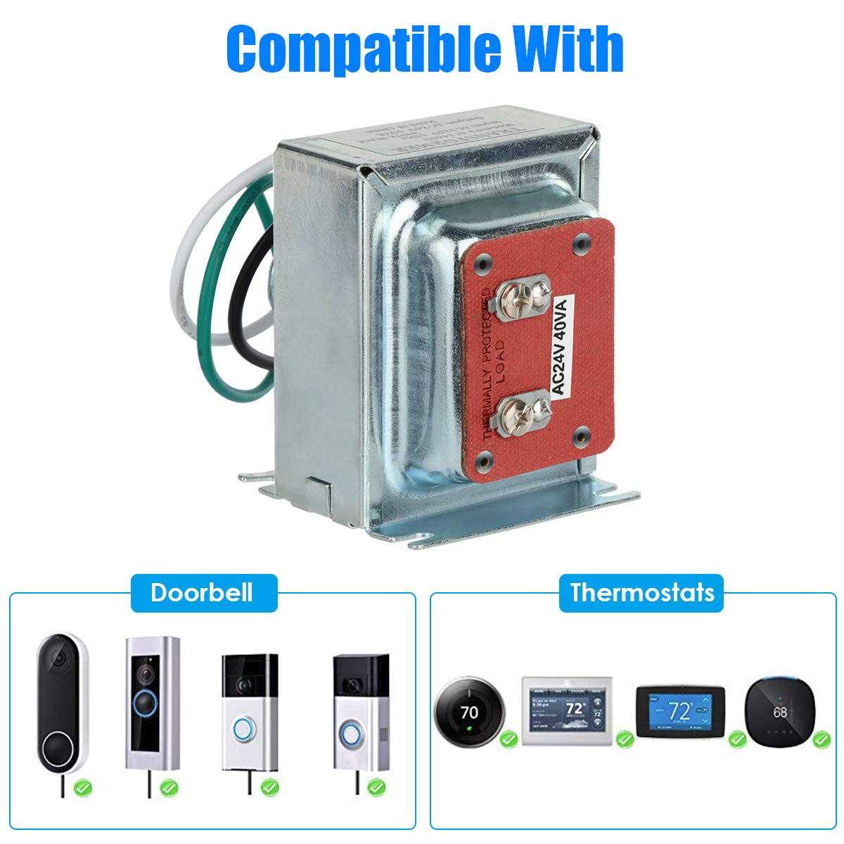 24V 40VA Thermostat and Doorbell Transformer, Power Transformer Compatible with Nest, Honeywell, Ecobee and Sensi Thermostat, Nest Hello and All - Image 4