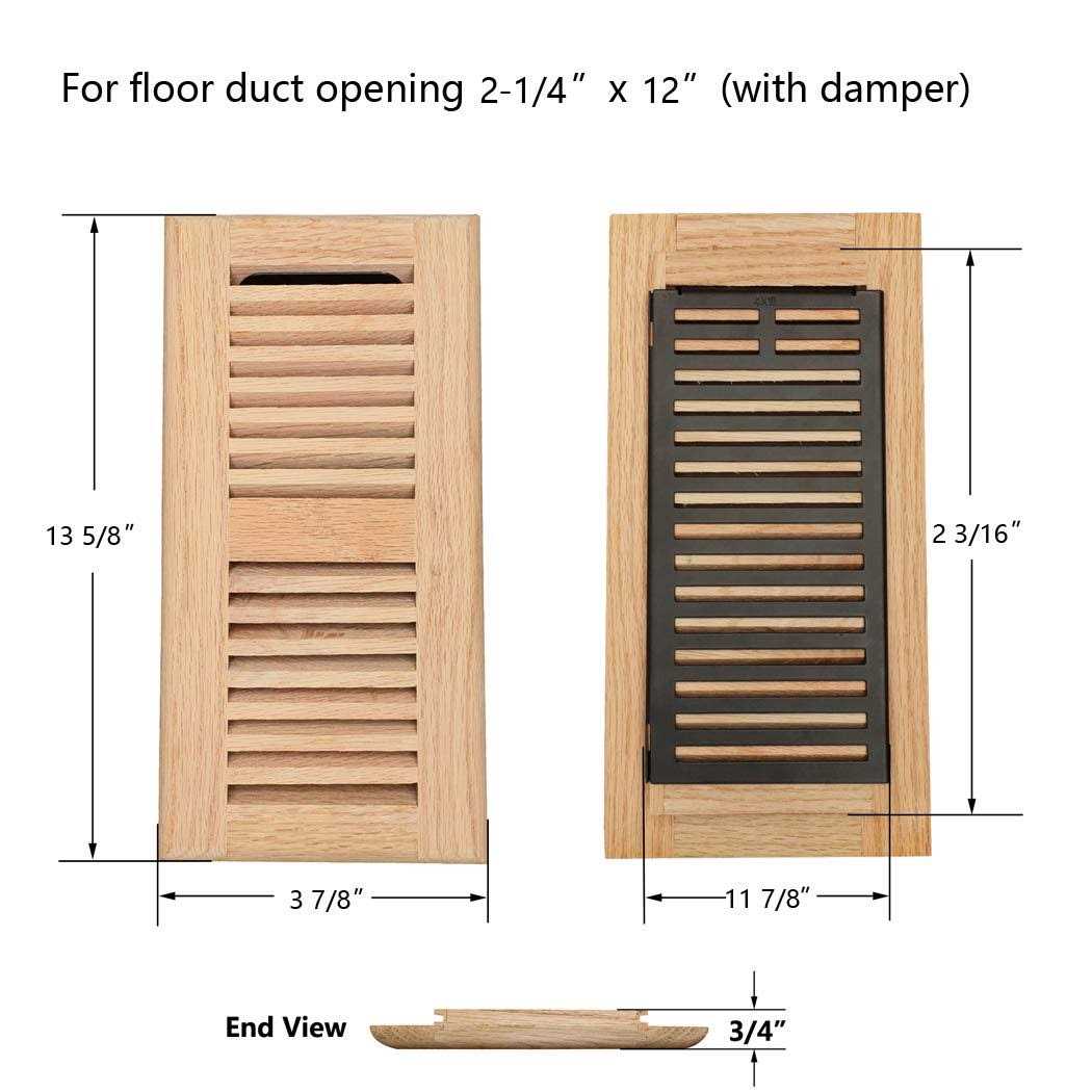 Razo Oak Wood Floor Register Drop in Vent Cover with Damper - Image 3
