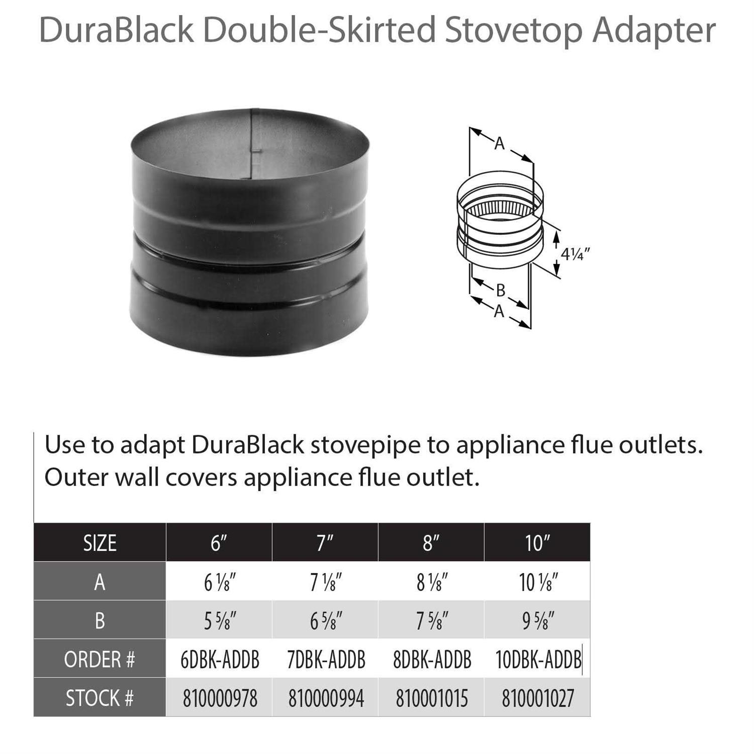 DuraVent DuraBlack Double-Skirted Stovetop Adapter 6DBK-ADDB - Image 5