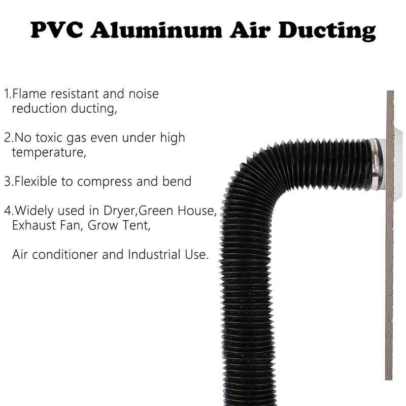 Cabax 4 Inch 5 Feet Air Ducting Flexible Black Aluminum Vent Hose for Hvac Ventilation with 2 Clamps - Image 4