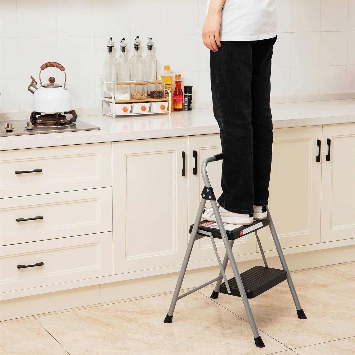 Hyper Tough Gray & Black 2-Step Steel Large Platform & Foldable Step Stool Holds up to 225 Pounds - Image 3