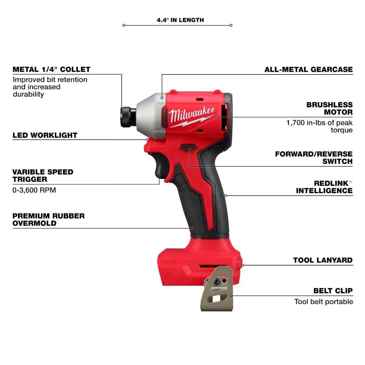 Milwaukee M18 Compact Brushless 1/4 Hex Impact Driver Kit - Image 3
