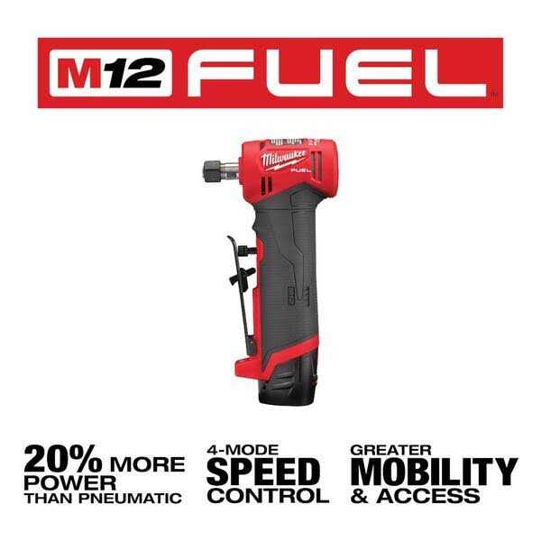 Milwaukee M12 FUEL 12V Lithium-Ion Brushless Cordless 1/4 in. Right Angle Die Grinder w - Image 4