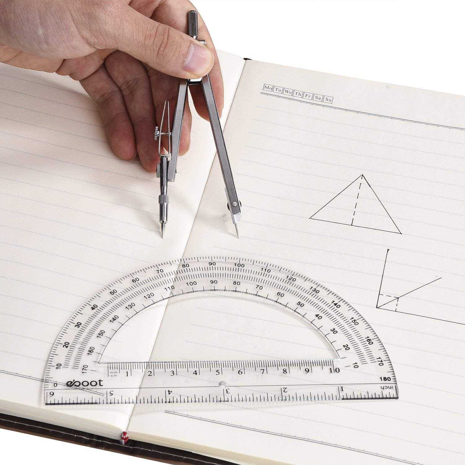 Eboot Student Geometry Math Set Drawing Compass and 6 Inch Clear Swing Arm Protractors 180 Degree Math Protractor - Image 3