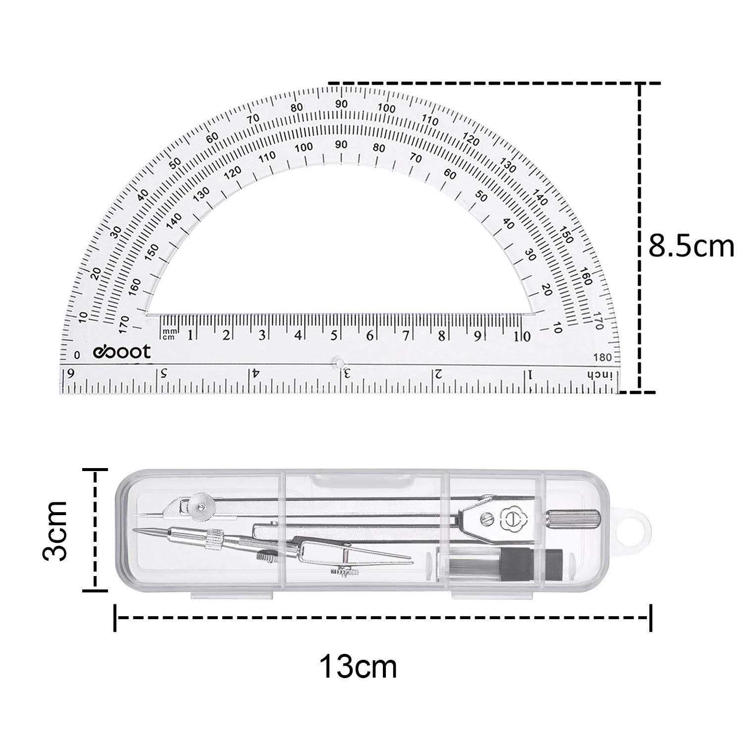 Eboot Student Geometry Math Set Drawing Compass and 6 Inch Clear Swing Arm Protractors 180 Degree Math Protractor - Image 5