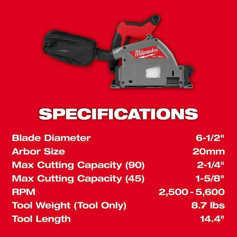 Milwaukee M18 FUEL 18V Lithium-Ion Brushless Cordless 6-1/2 in. Plunge Track Saw Kit w Track Saw Guide Rail & Track - Image 4