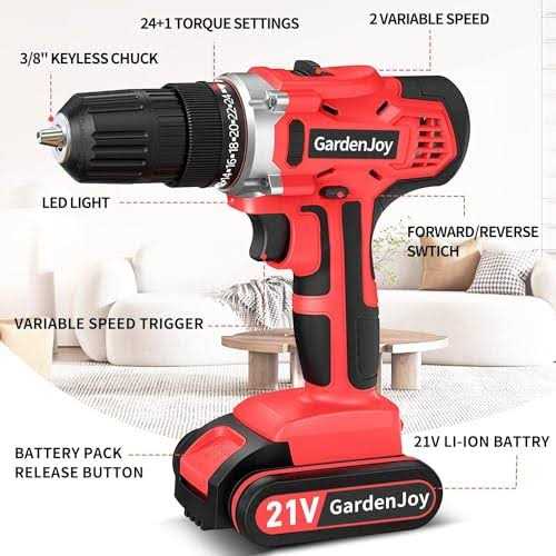 GardenJoy 21V Cordless Power Drill Electric Drill Set with Battery and Fast Charger - Image 4