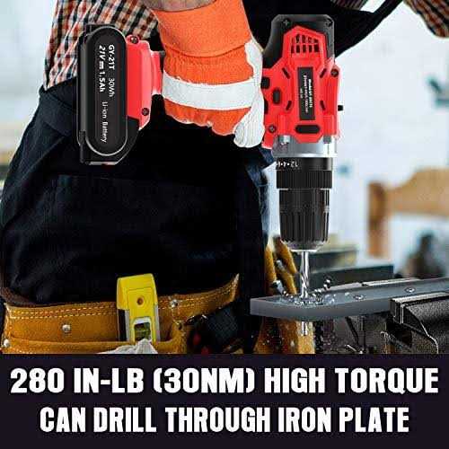 GardenJoy 21V Cordless Power Drill Electric Drill Set with Battery and Fast Charger - Image 5