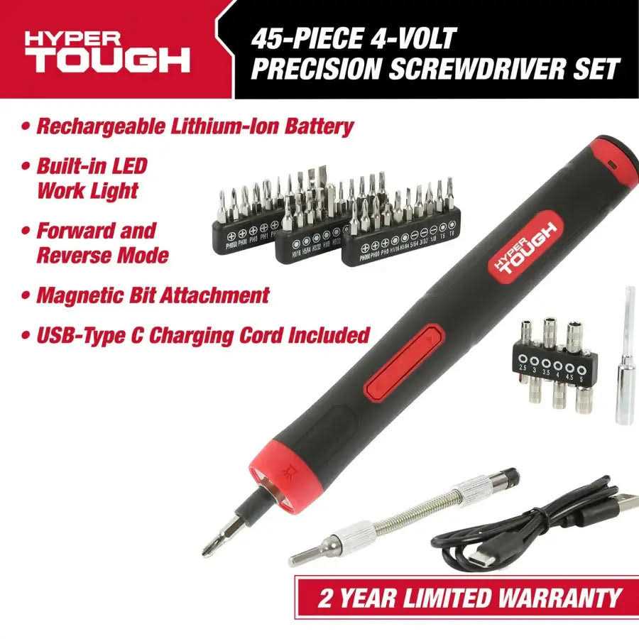 Hyper Tough 4 Volts 45-Piece Rechargeable Precision Screwdriver Set 30009 - Image 3