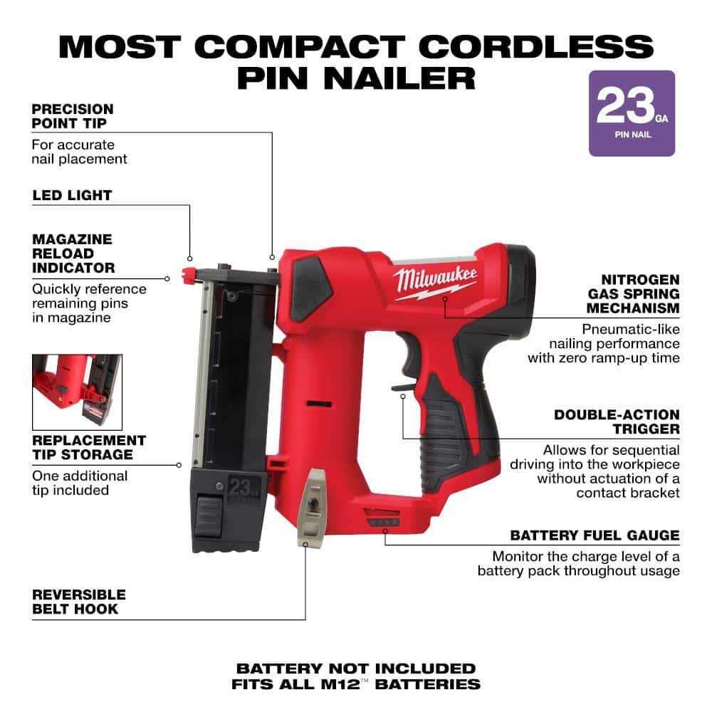 Milwaukee M12 12-Volt 23-Gauge Lithium-Ion Cordless Pin Nailer Anti Scratch Safety Glasses - Image 5