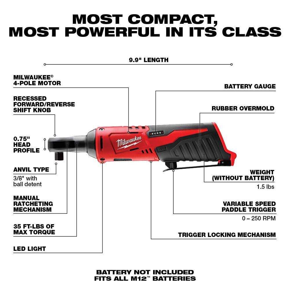 Milwaukee M12 12V Lithium-Ion Cordless 3/8 in. Ratchet with 1.5 Ah Battery Pack - Image 5
