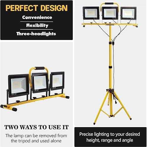 Guwell 21000 Lumen Work Lights with Stand 3 Adjustable Head LED Work Light with Adjustable and Foldable Tripod Stand Waterproof Lamp with Individual S - Image 4