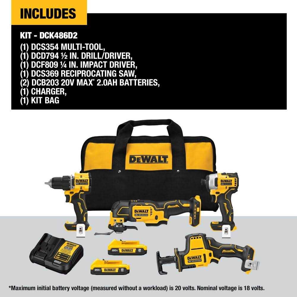 DEWALT 20V MAX ATOMIC Cordless Brushless 4 Tool Combo Kit DCK486D2 - Image 5