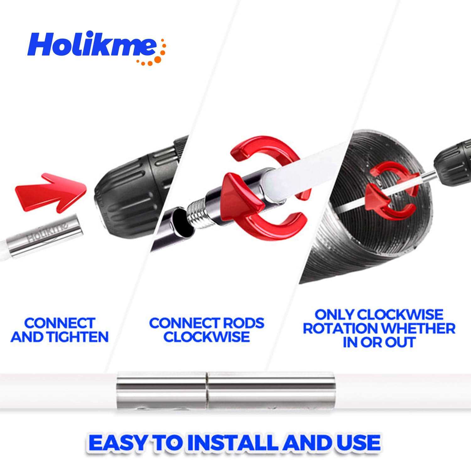 Holikme 40 Feet Dryer Vent Cleaner Kit Flexible Lint Brush with Drill - Image 3