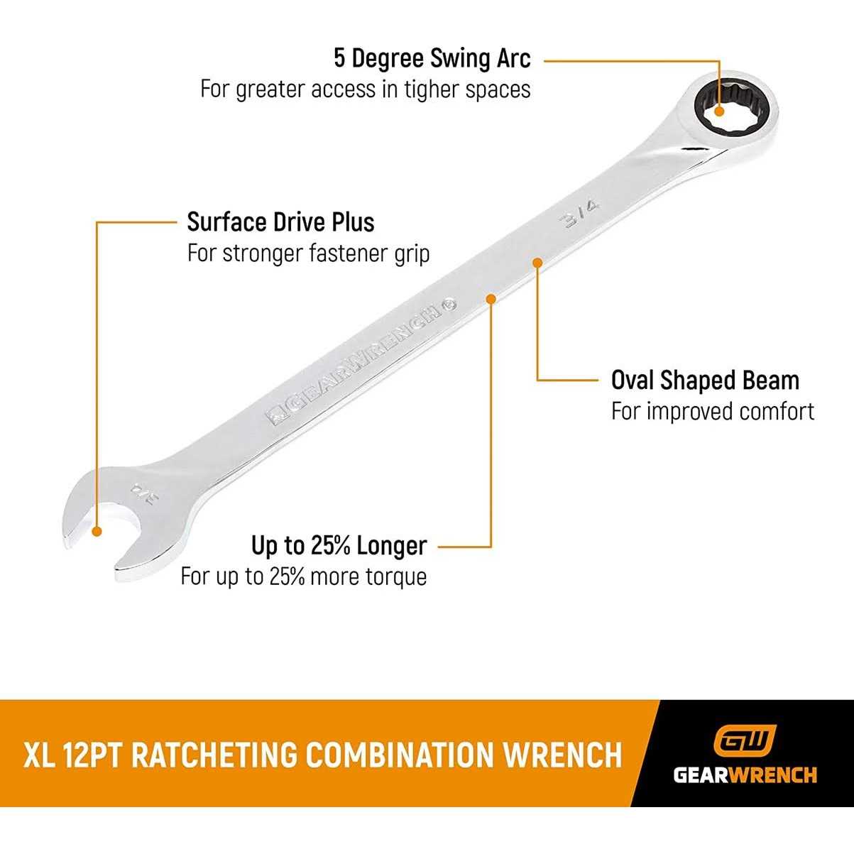 GearWrench 85099 16 Piece Metric XL Ratcheting Combination Wrench Set - Image 3