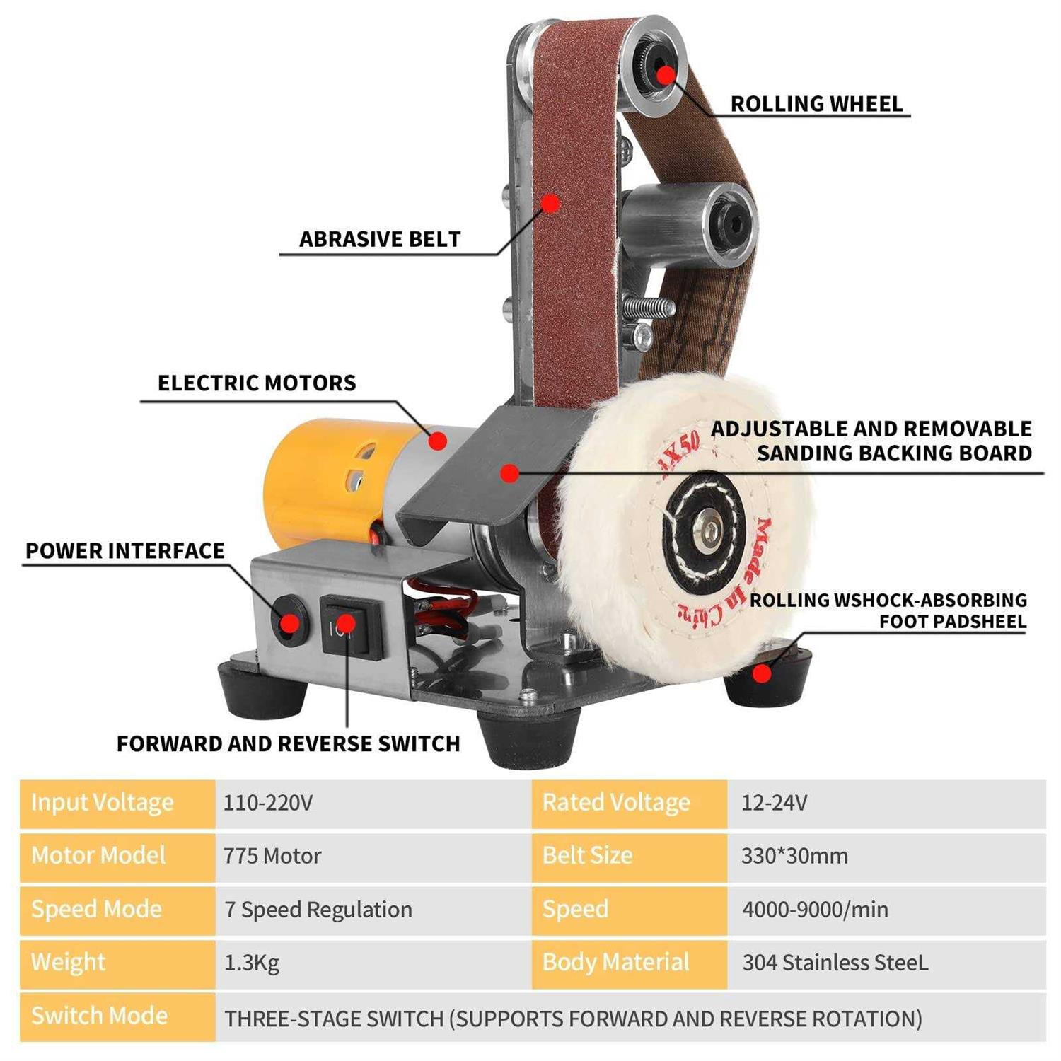 NuoDunco Mini Belt Sander Electric Bench Grinder Sanding Machine 7 Adjustable Table Top Grinder Polisher for DIY Woodworking - Image 3