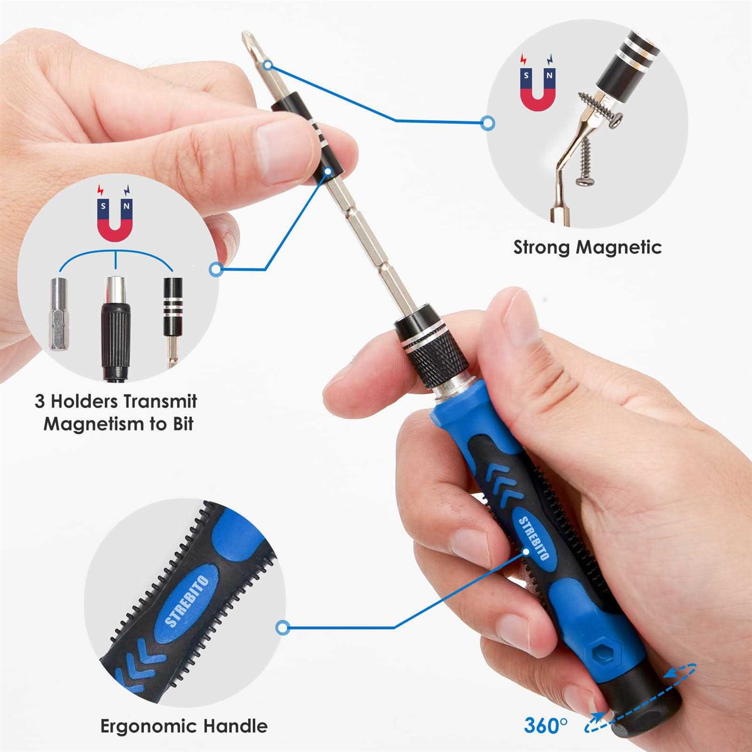 STREBITO Screwdriver Sets 142-Piece Electronics Precision Screwdriver with 120 Bits Magnetic Repair Tool Kit for iPhone - Image 3