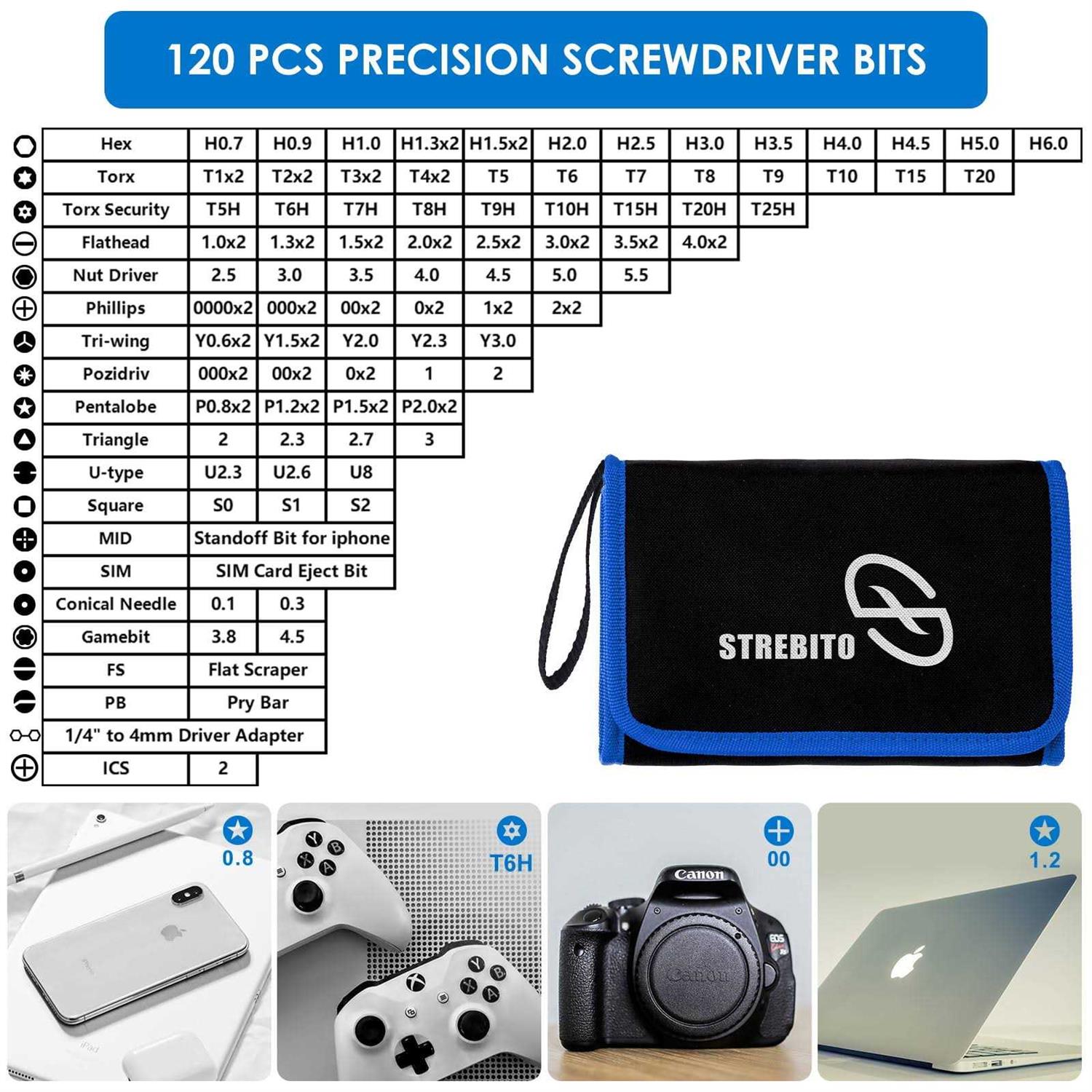 STREBITO Screwdriver Sets 142-Piece Electronics Precision Screwdriver with 120 Bits Magnetic Repair Tool Kit for iPhone - Image 4