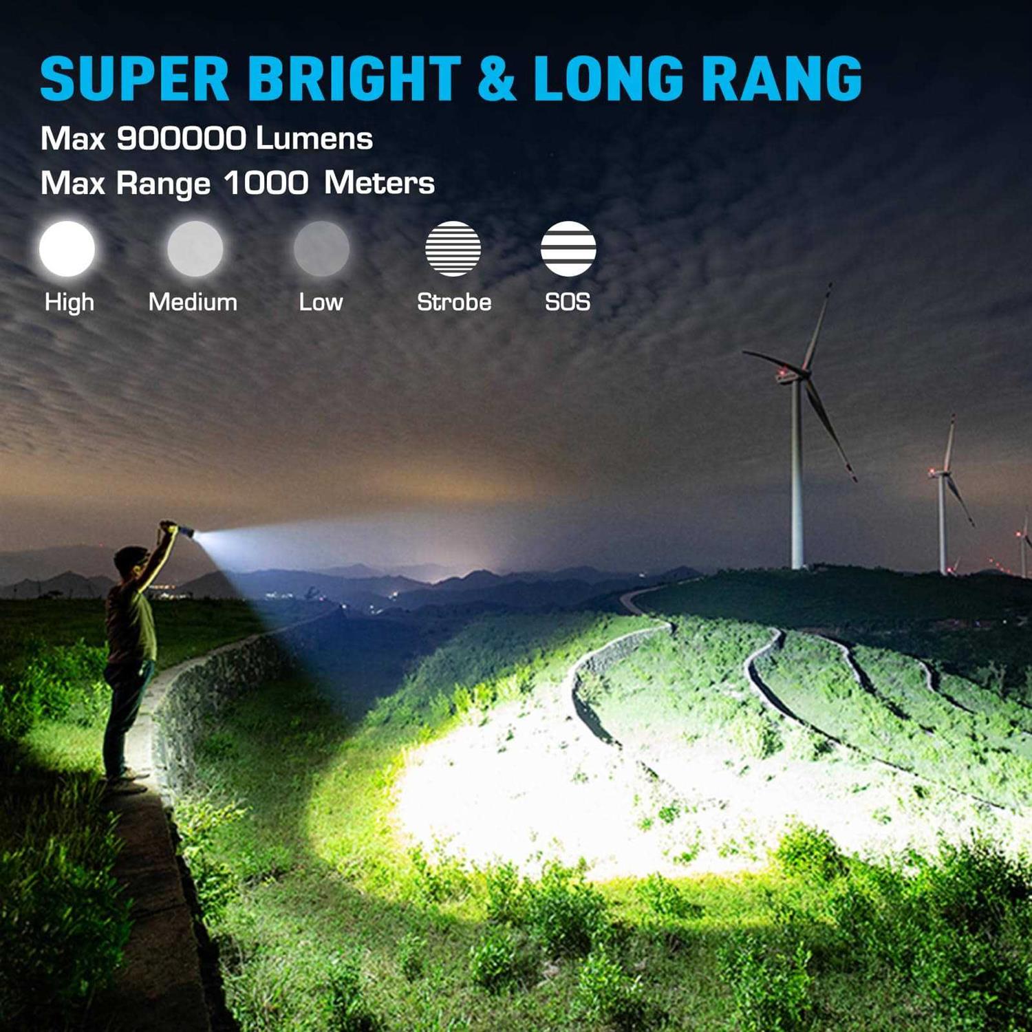 Sinvimes Rechargeable Flashlights 900000 High Lumens High Power Led Flashlight - Image 3