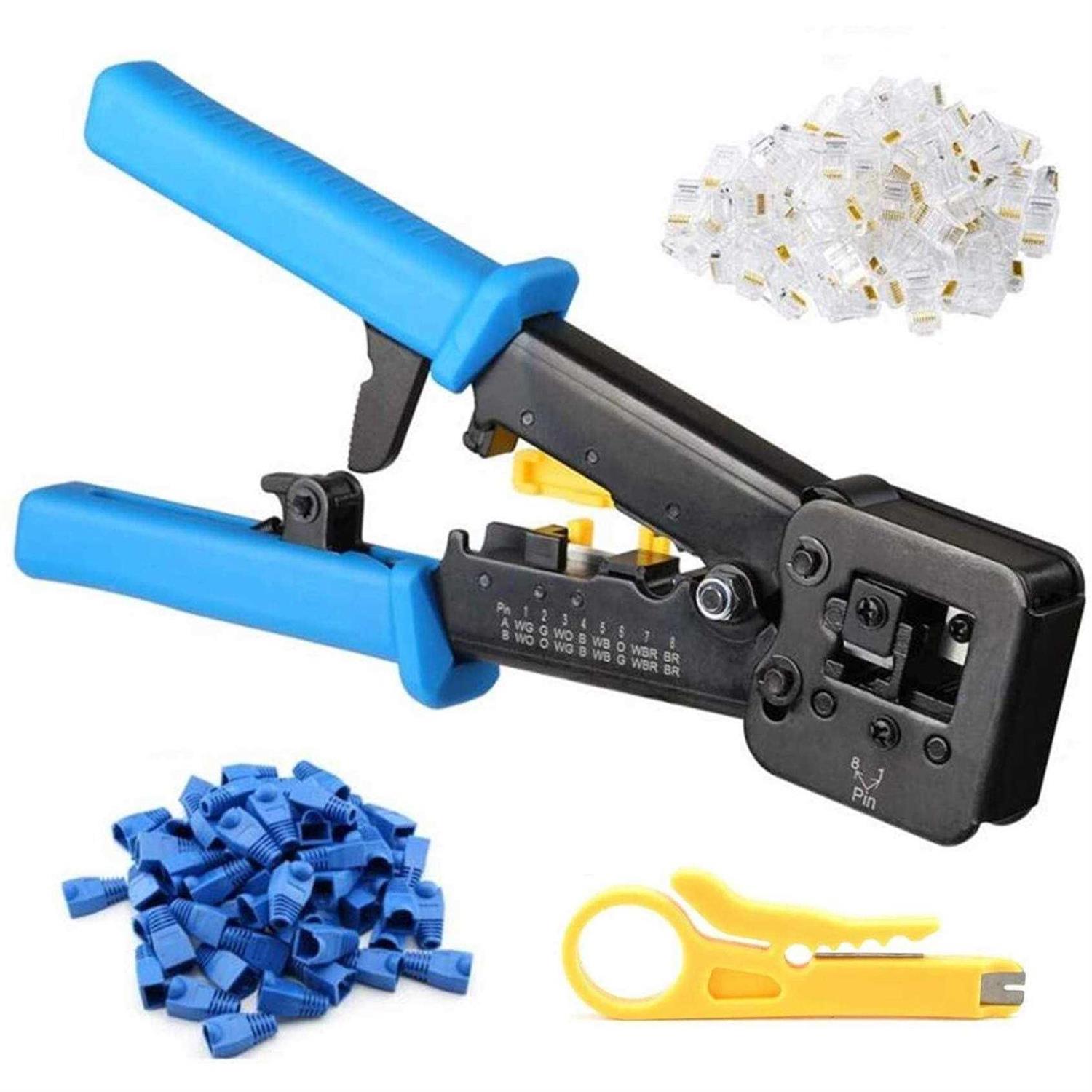 Gaobige rj45 Crimping Tool for Cat6 Cat5e Cat5 Sturdy Crimper for rj45 rj12/11 Pass-Through Connectors with 50pcs rj45 Cat5e Pass-Through - Image 3