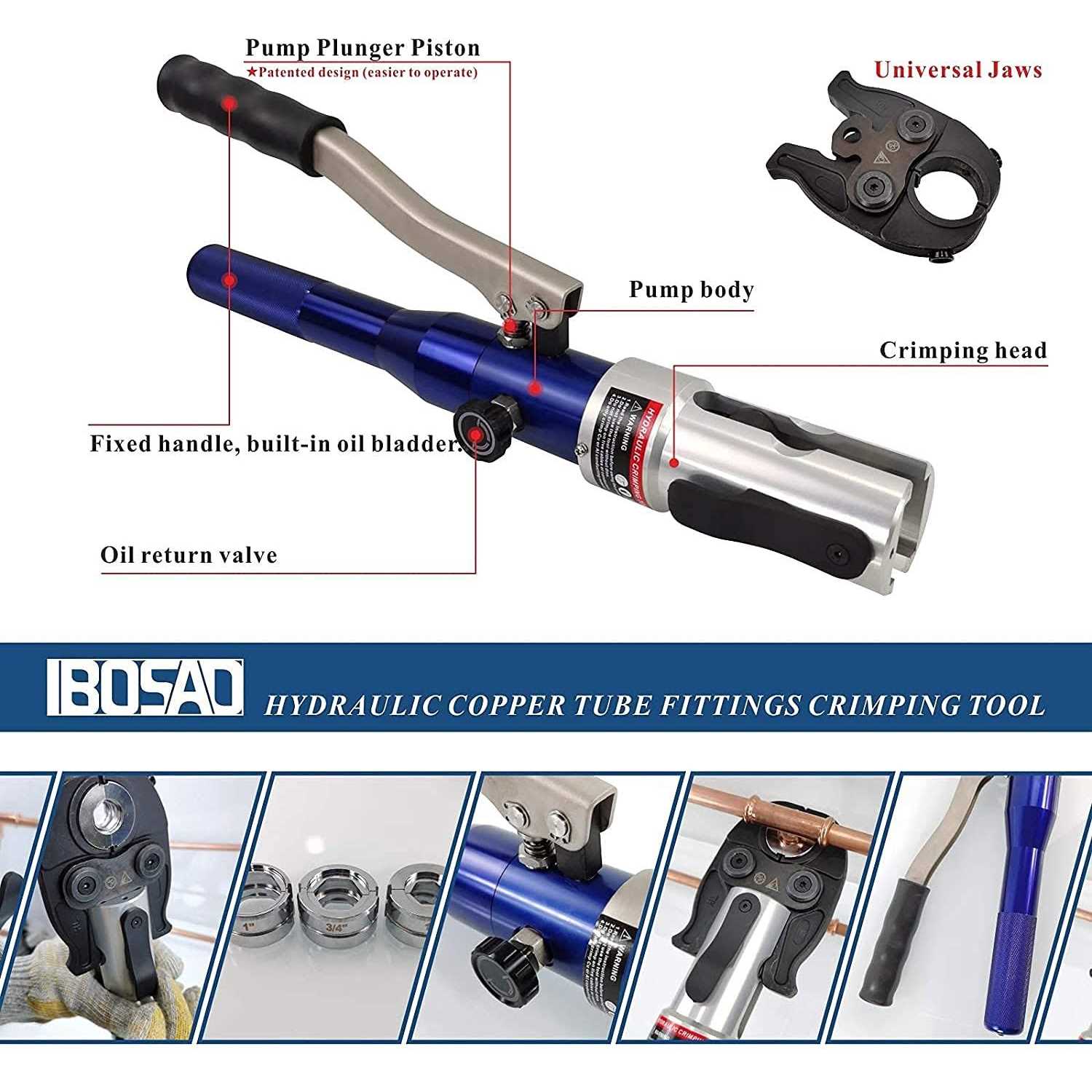 IBOSAD Copper Tube Fittings Hydraulic Pipe Crimping Tool with 1/2 inch,3/4 inch and 1 inch Jaw Copper Pipe ProPress Crimpers - Image 3