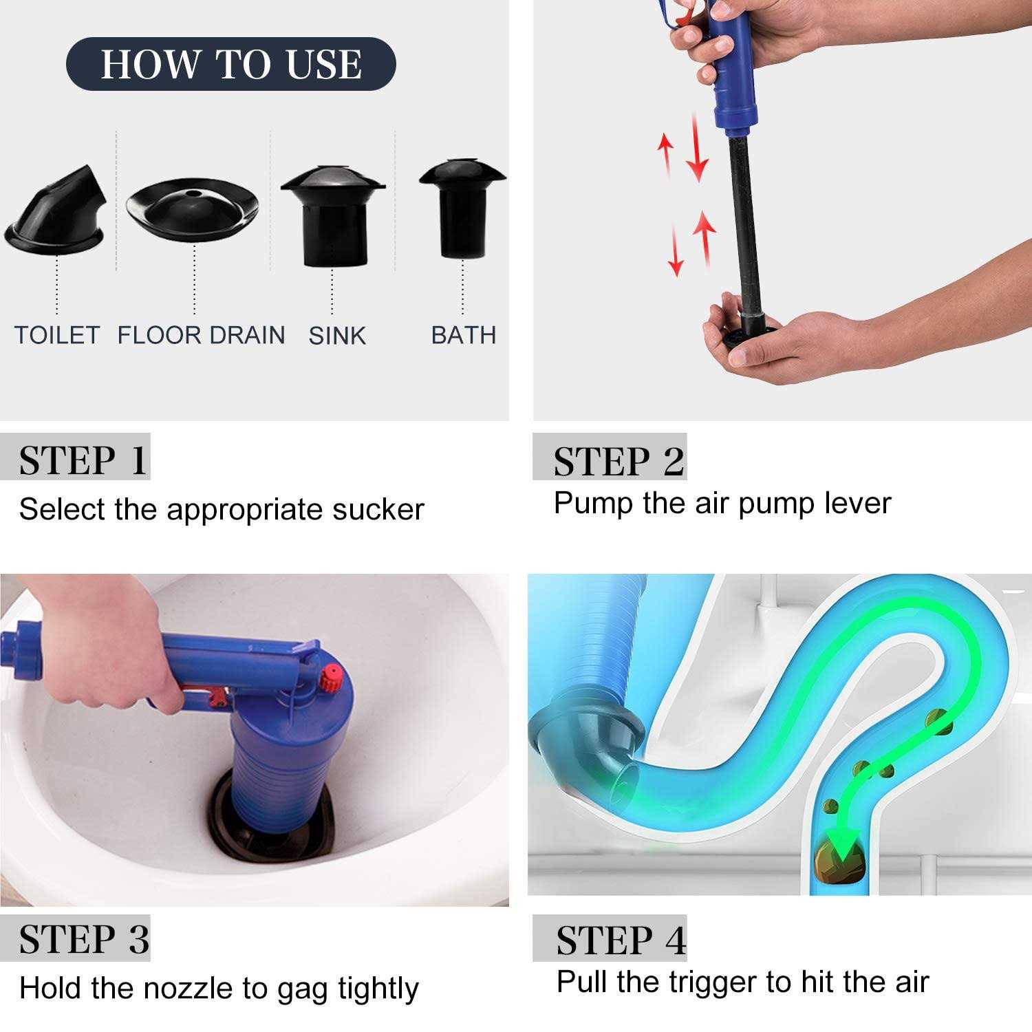 Eterna Air Drain Blaster Sink Plunger Air Power Toilet Plunger Manual Pump Cleaner,Pipe Blaster - Image 4