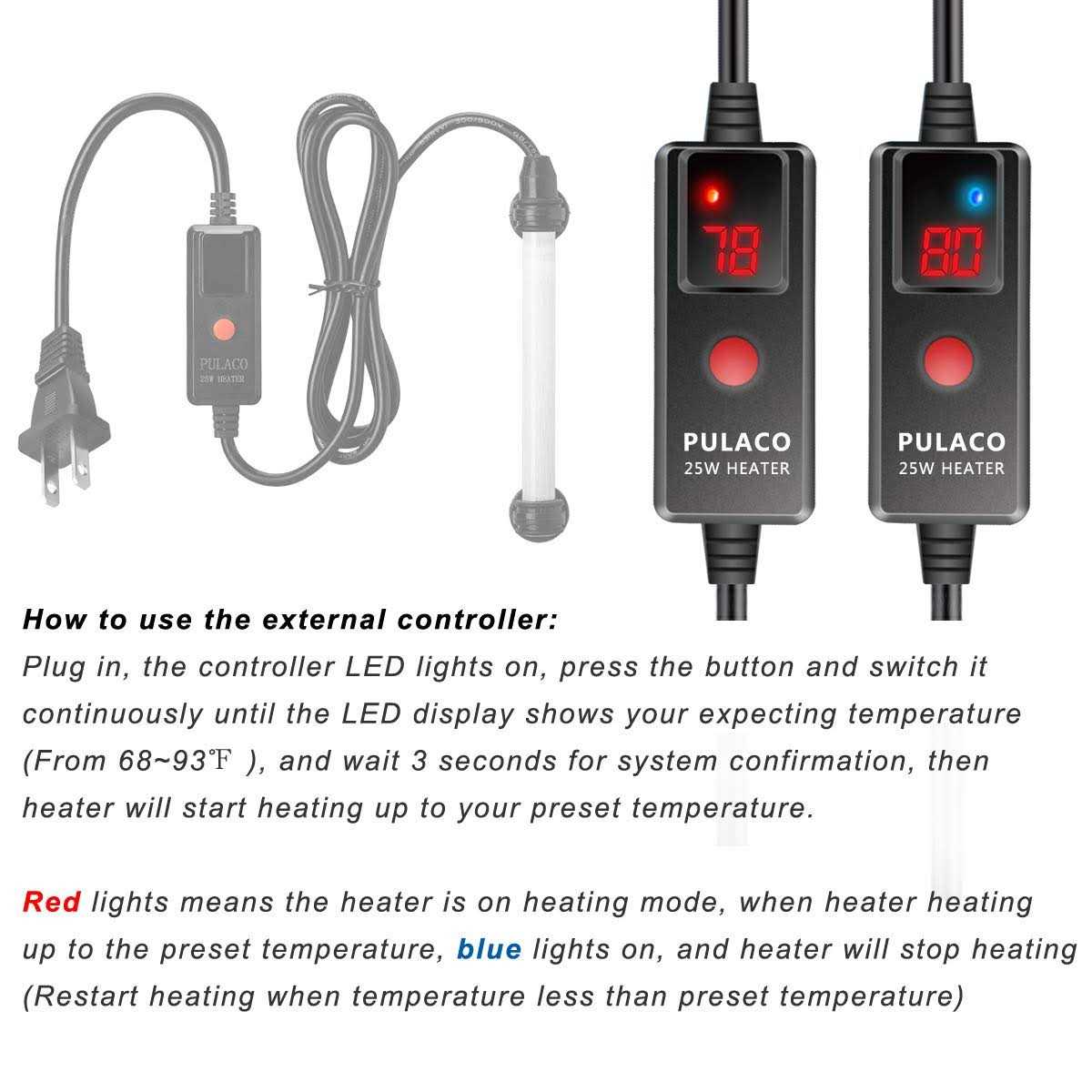 PULACO 50W Mini Aquarium Heater with External Controller & LED Temperature Display - Image 4