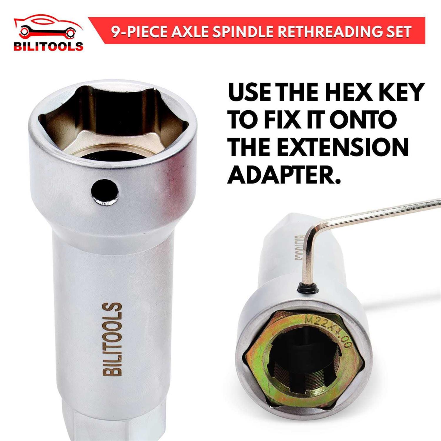 BILITOOLS 9-Piece Axle Spindle Thread Chaser Set Thread Rethreading Restorer Tool Metric M20 M22 M24 & UNF 13/16”3/4” - Image 4