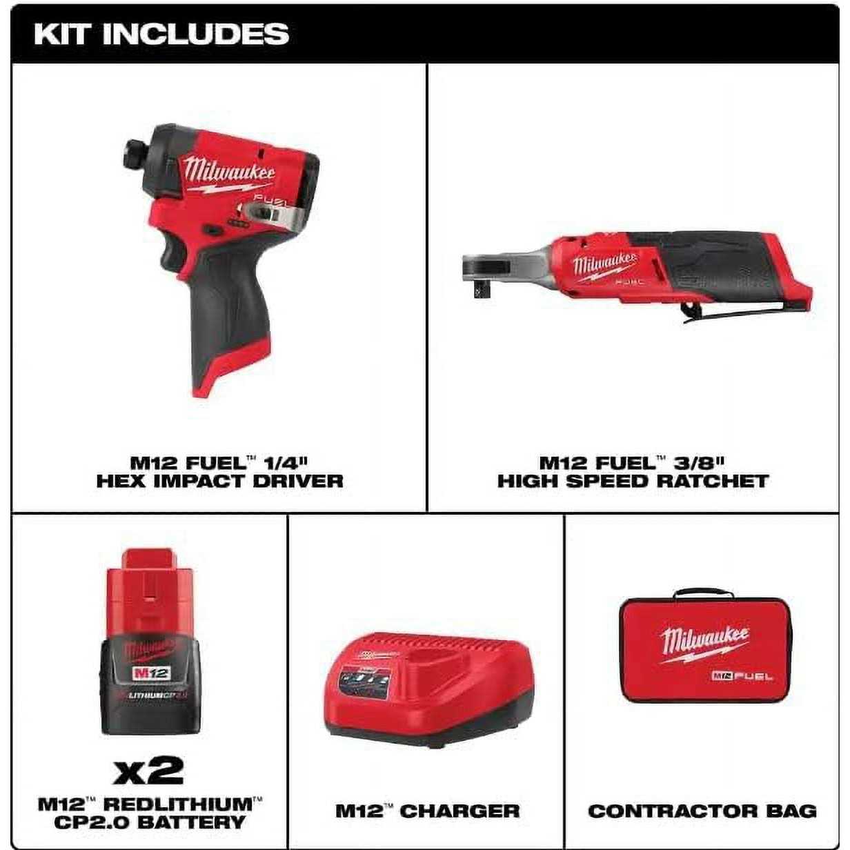 Milwaukee 3453-22HSR M12 FUEL 12V 1/4 Hex Impact Driver / 3/8 Ratchet Kit - Image 3