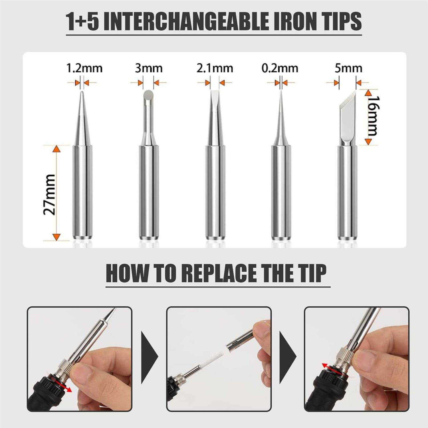 Soldering Iron Kit 60W Soldering Iron with Interchangeable Iron Tips 10-in-1 Adjustable Temperature Soldering Welding Iron Kit for Any Hobby - Image 3
