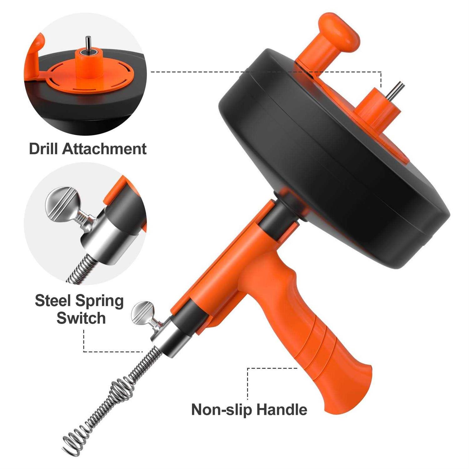 Drain Auger, Plumbing Snake With Drill Adapter Heavy Duty Flexible Sink Steel Drum Auger and Drain unblocking Snake, Manual Or Powered - Image 3
